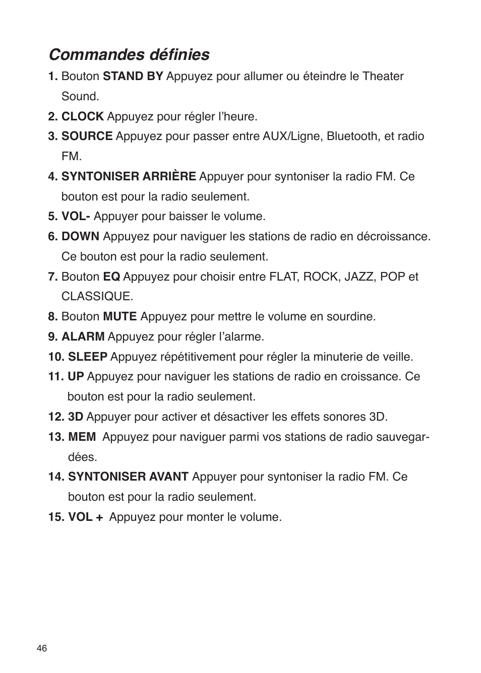 Commandes définies | iSound Theater Sound - Manual User Manual | Page 46 / 55