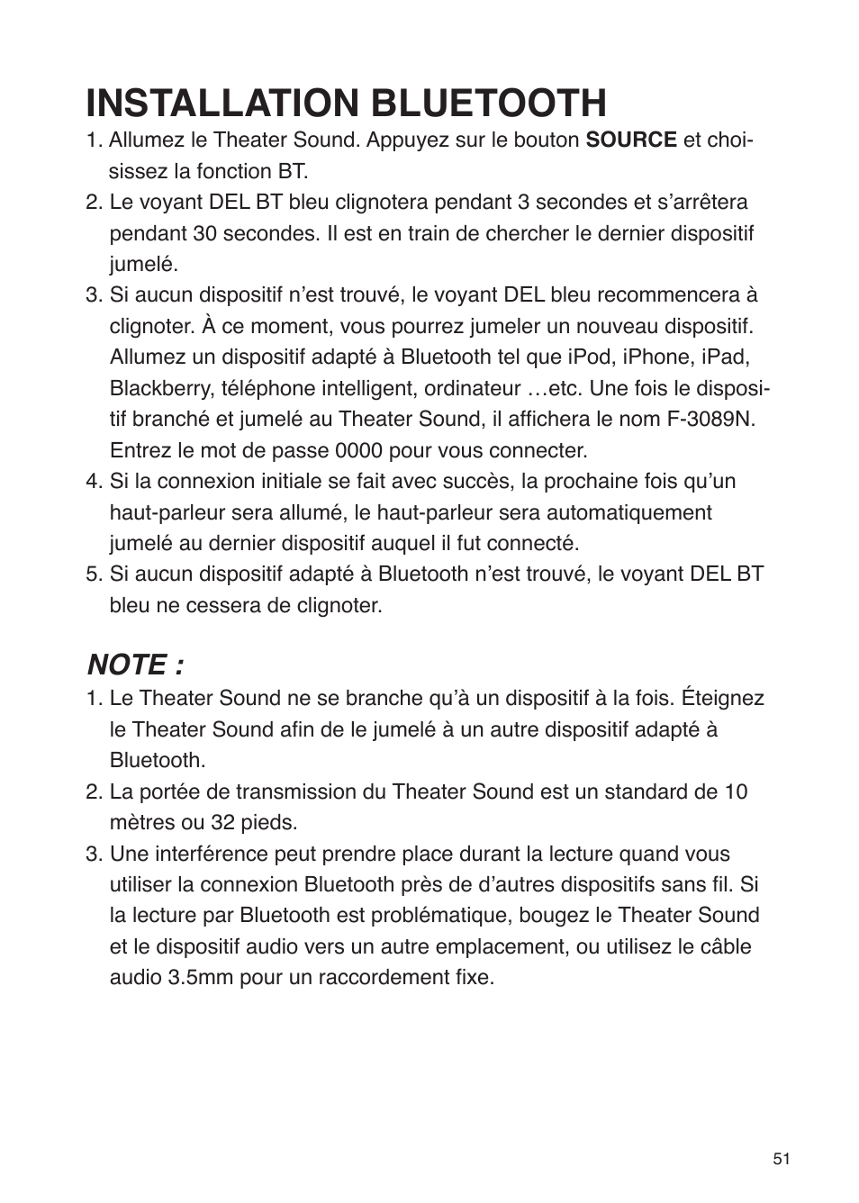 Installation bluetooth | iSound Theater Sound - Manual User Manual | Page 51 / 55