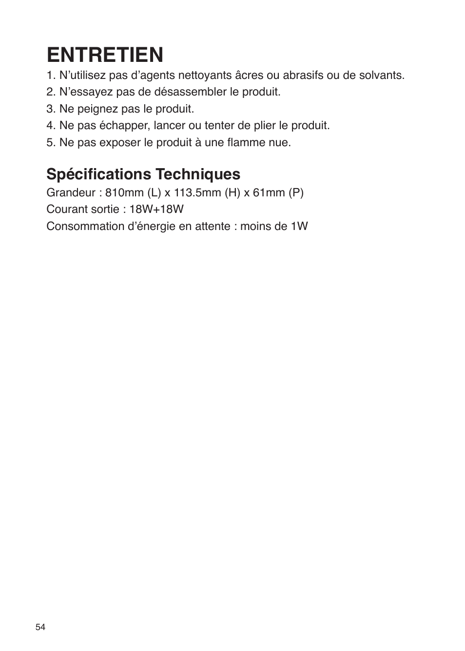 Entretien, Spécifications techniques | iSound Theater Sound - Manual User Manual | Page 54 / 55