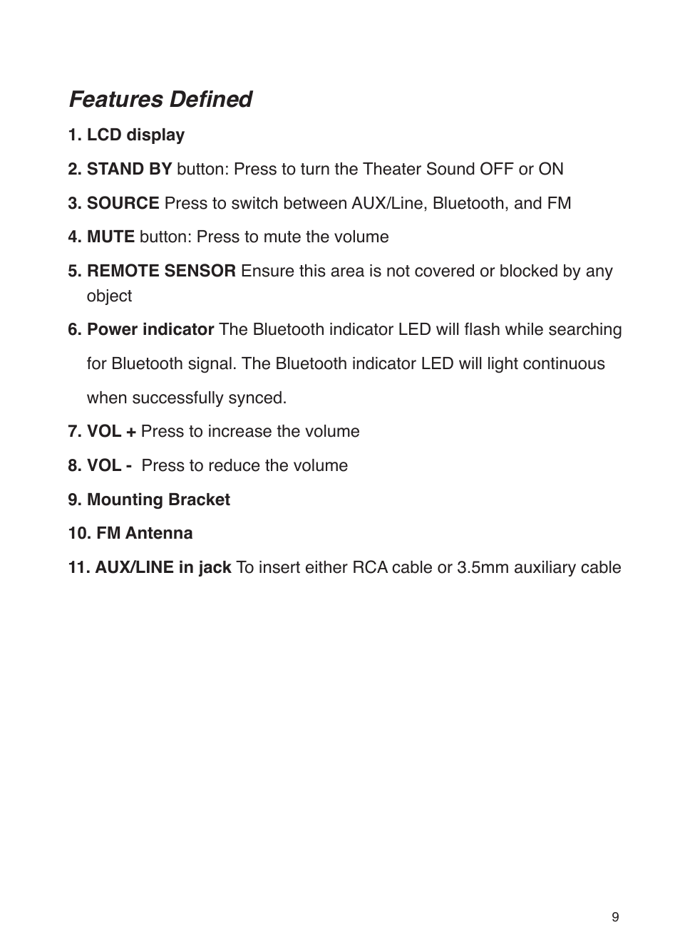 Features defined | iSound Theater Sound - Manual User Manual | Page 9 / 55