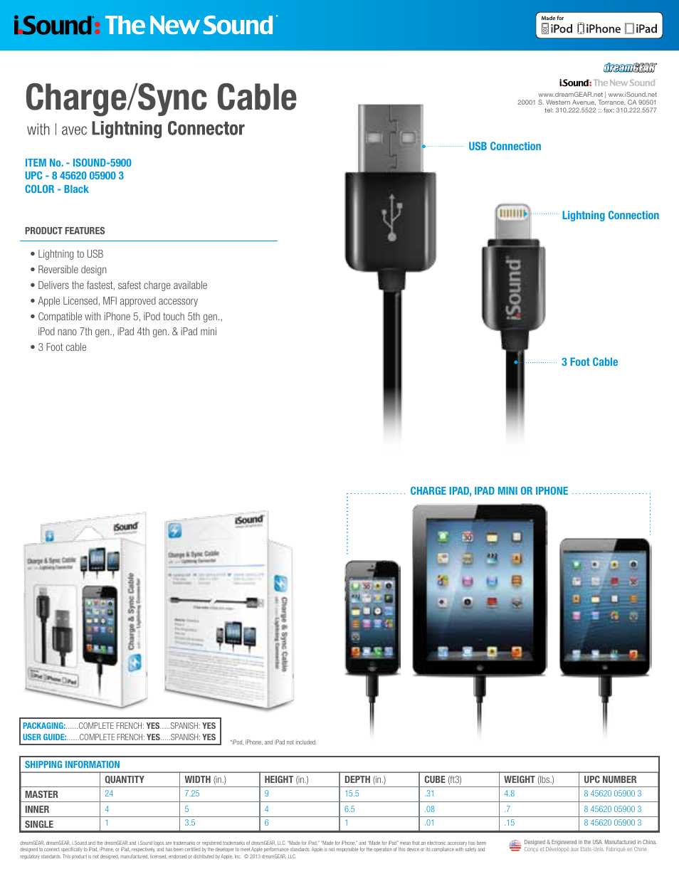 iSound Charge & Sync Cable with Lightning Connector 5900 - Sell Sheet User Manual | 1 page