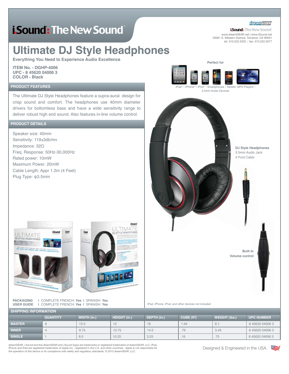 iSound Ultimate DJ Style Headphones - Sell Sheet User Manual | 1 page