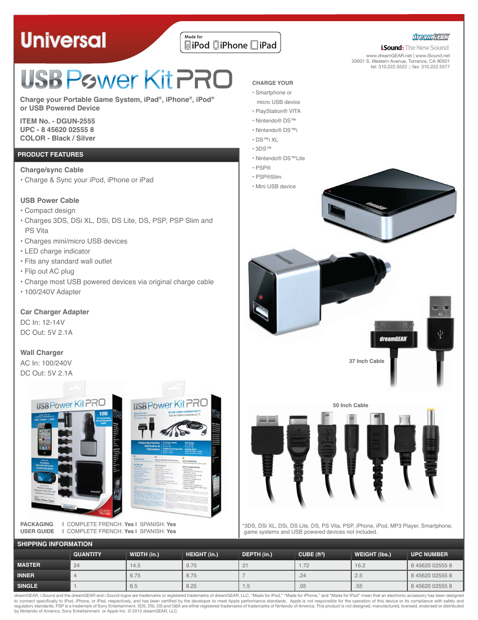 iSound USB Power Kit Pro - Sell Sheet User Manual | 1 page