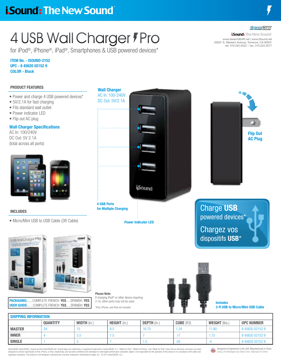 iSound 4 USB Wall Charger Pro 2152 - Sell Sheet User Manual | 1 page