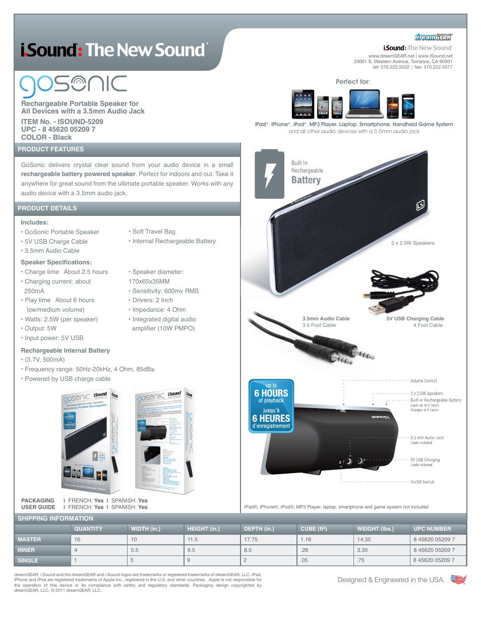 iSound GoSonic - Sell Sheet User Manual | 1 page