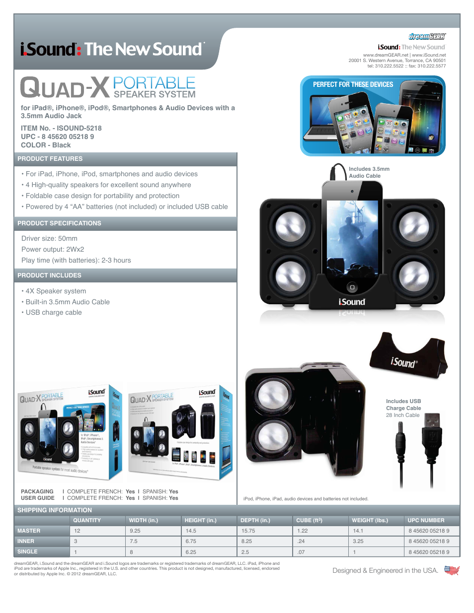 iSound Quad-X Portable Speaker System - Sell Sheet User Manual | 1 page