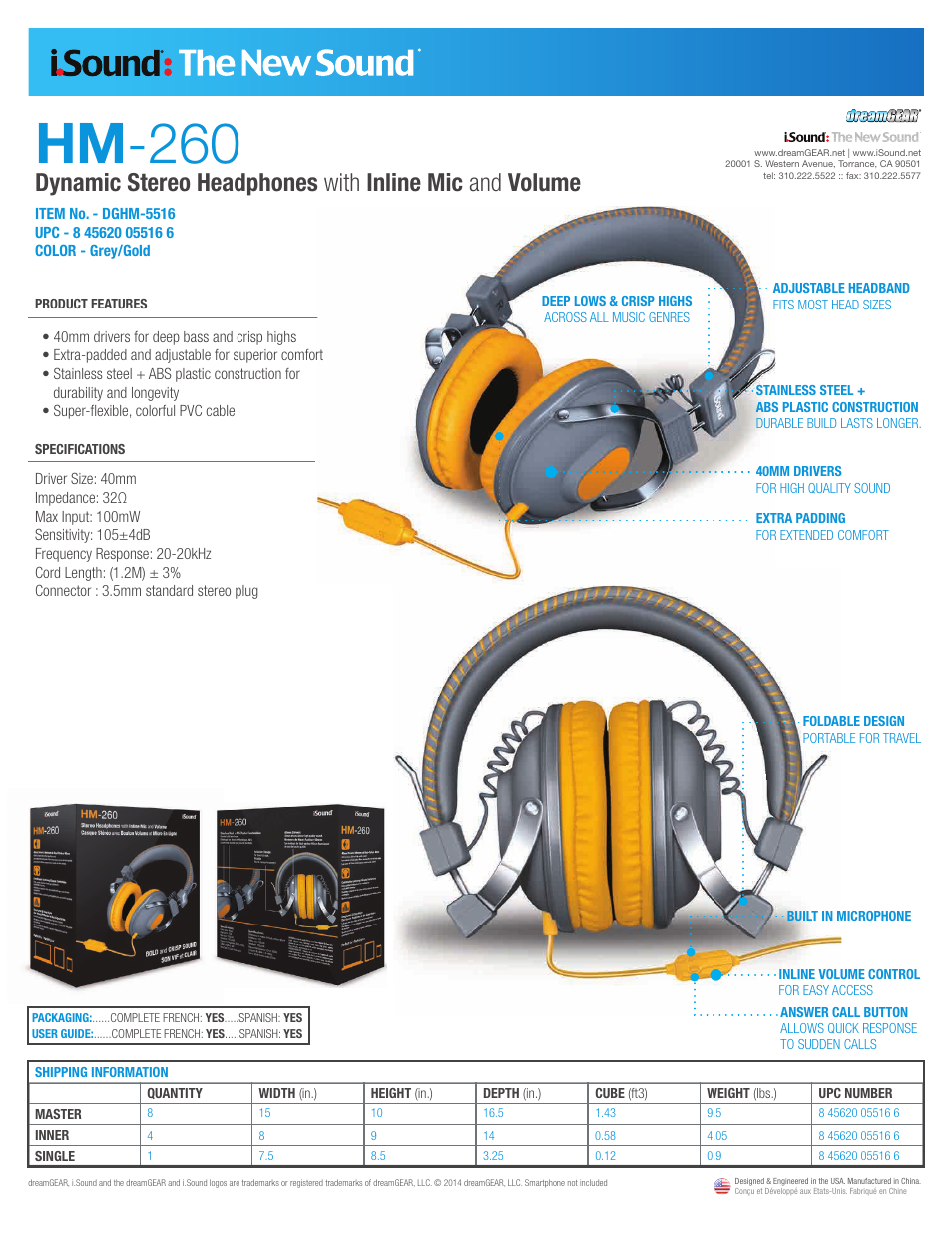 iSound HM-260 Headphones with Microphone - Sell Sheet User Manual | 1 page