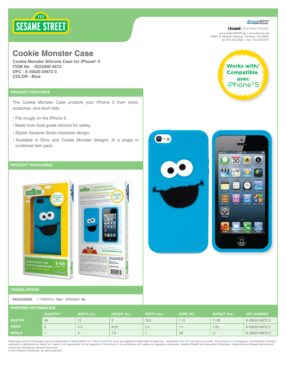iSound Cookie Monster Case for iPhone5 - Sell Sheet User Manual | 1 page