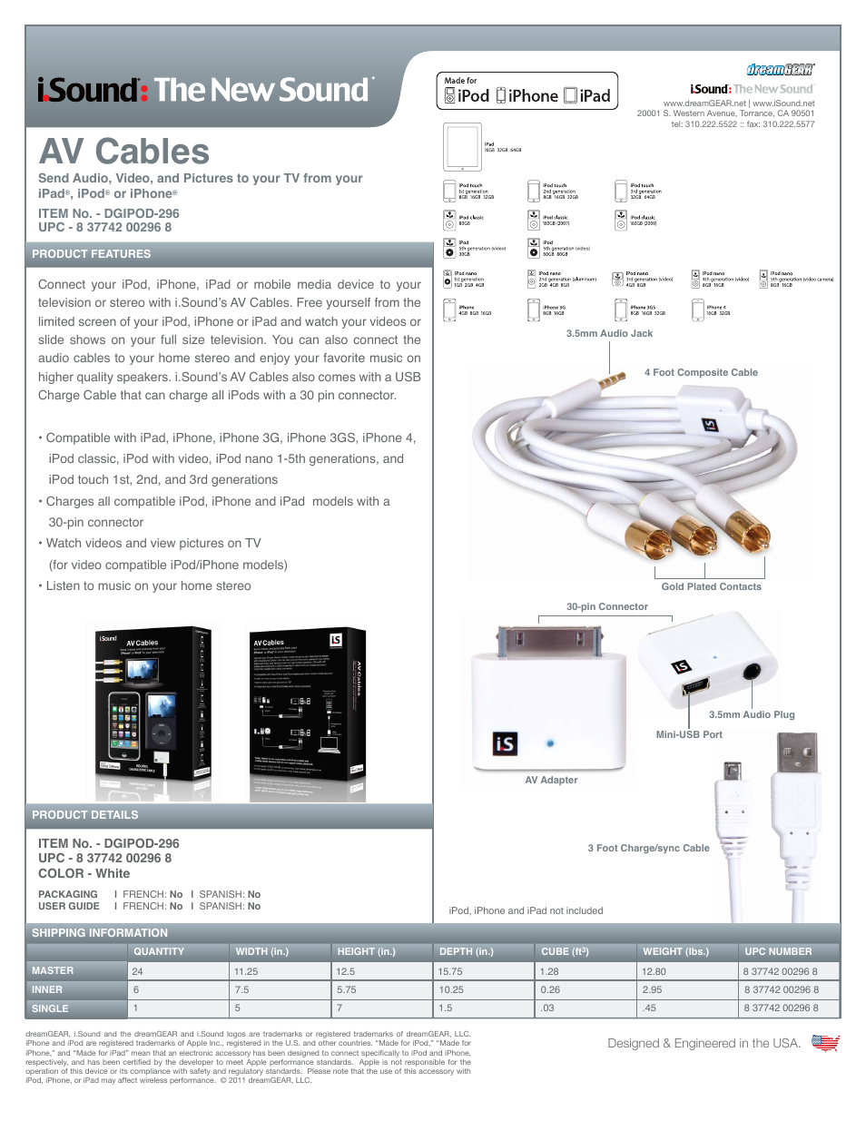 iSound AV Cable - Sell Sheet User Manual | 1 page