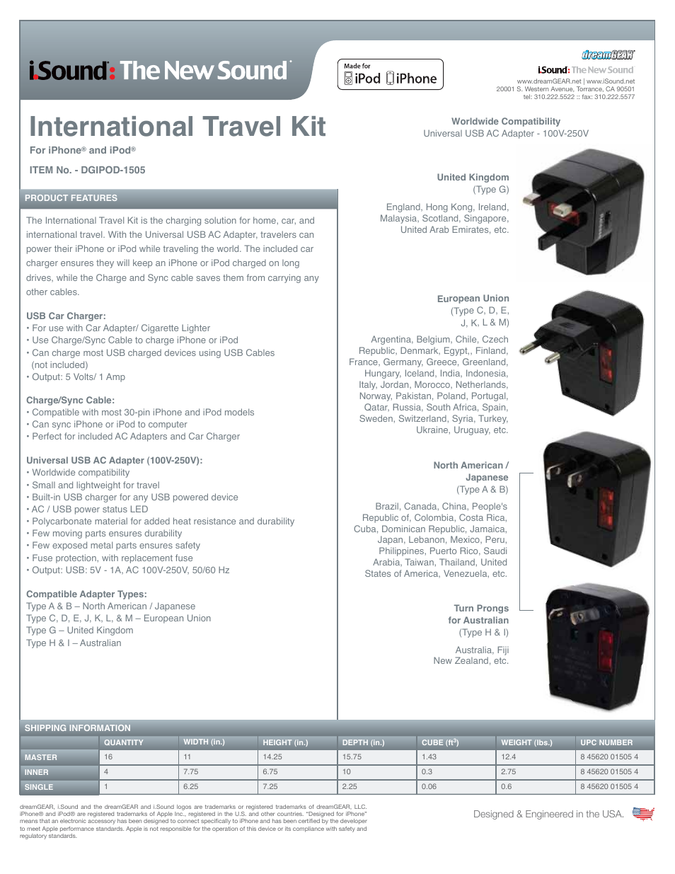 iSound International Travel Kit - Sell Sheet User Manual | 2 pages