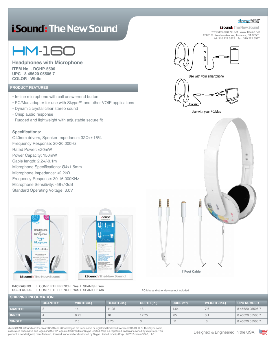 iSound HM-160 Headphones with Microphone - Sell Sheet User Manual | 1 page