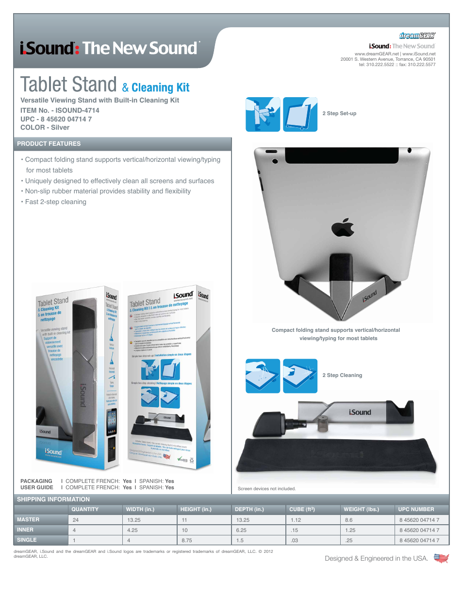 iSound Tablet Stand & Cleaning Kit - Sell Sheet User Manual | 1 page