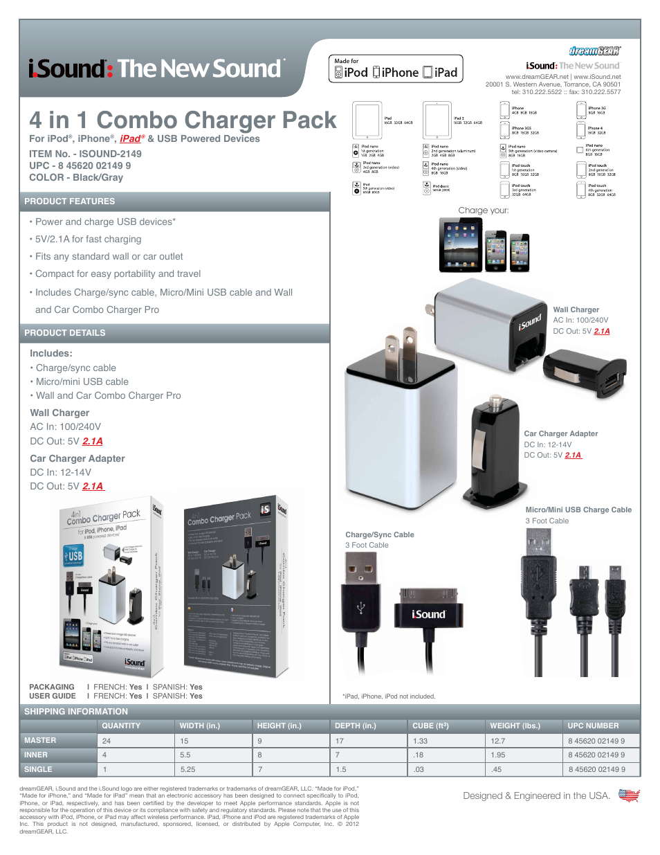 iSound 4 in 1 Combo Charger Pack - Sell Sheet User Manual | 1 page