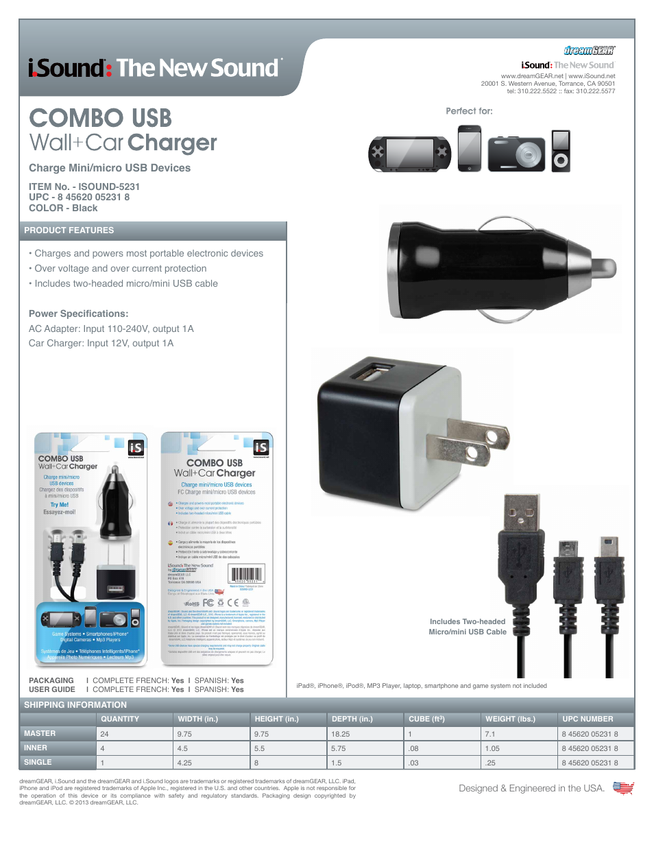 iSound Combo USB Wall + Car Charger - Sell Sheet User Manual | 1 page