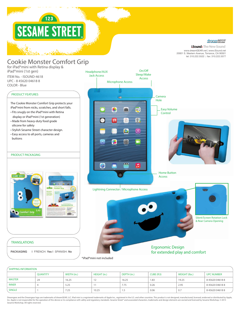 iSound Cookie Monster Comfort Grip for iPadmini - Sell Sheet User Manual | 1 page