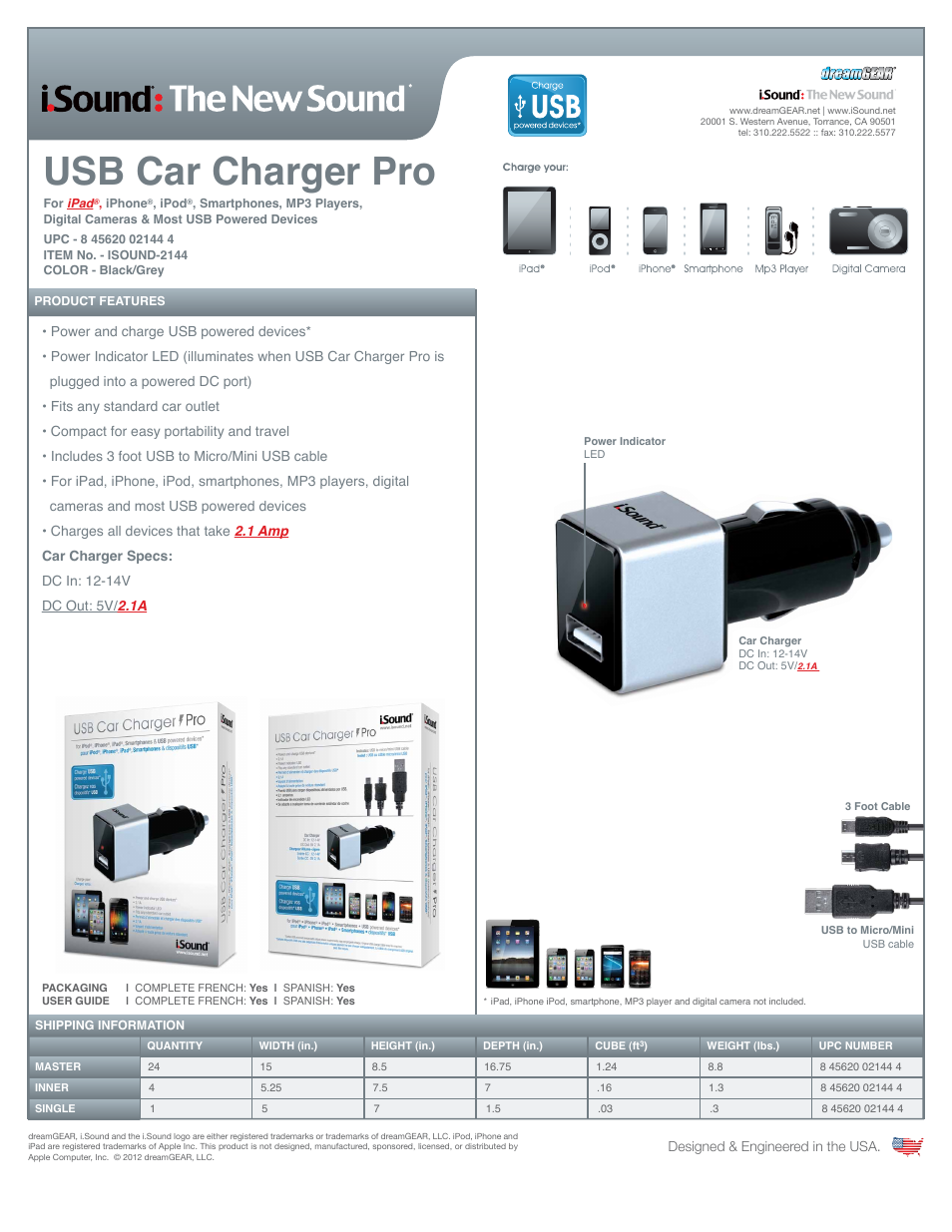 iSound USB Car Charger Pro - Sell Sheet User Manual | 1 page