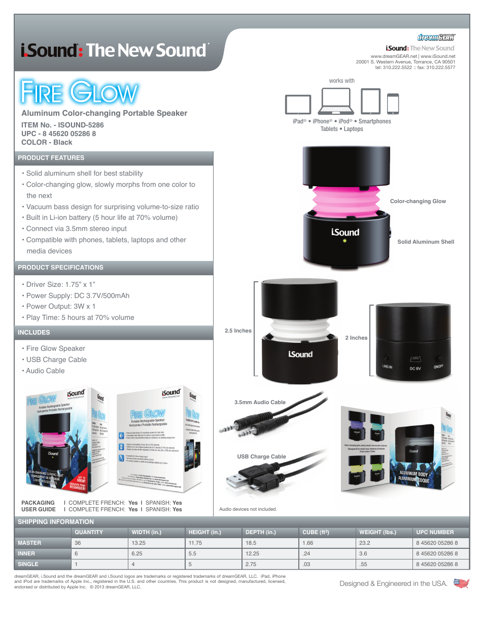 iSound Fire Glow Speaker - Sell Sheet User Manual | 1 page