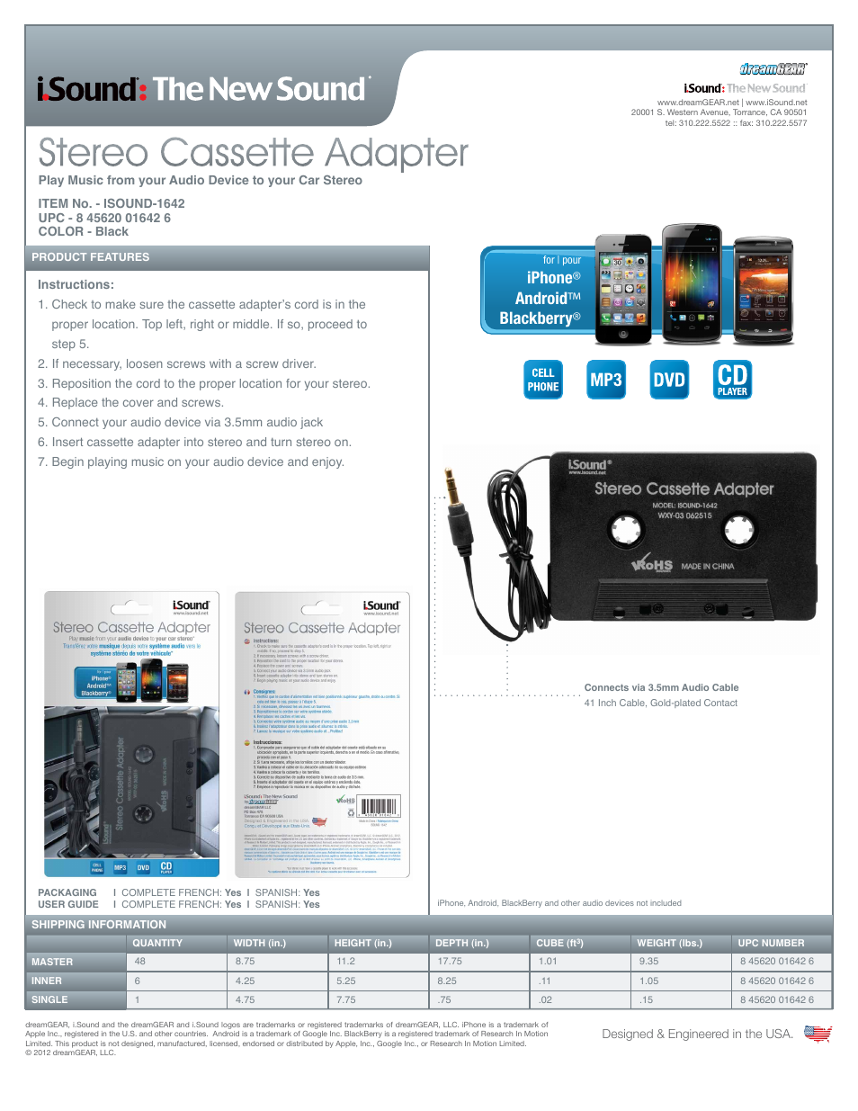 iSound Stereo Cassette Adapter - Sell Sheet User Manual | 1 page