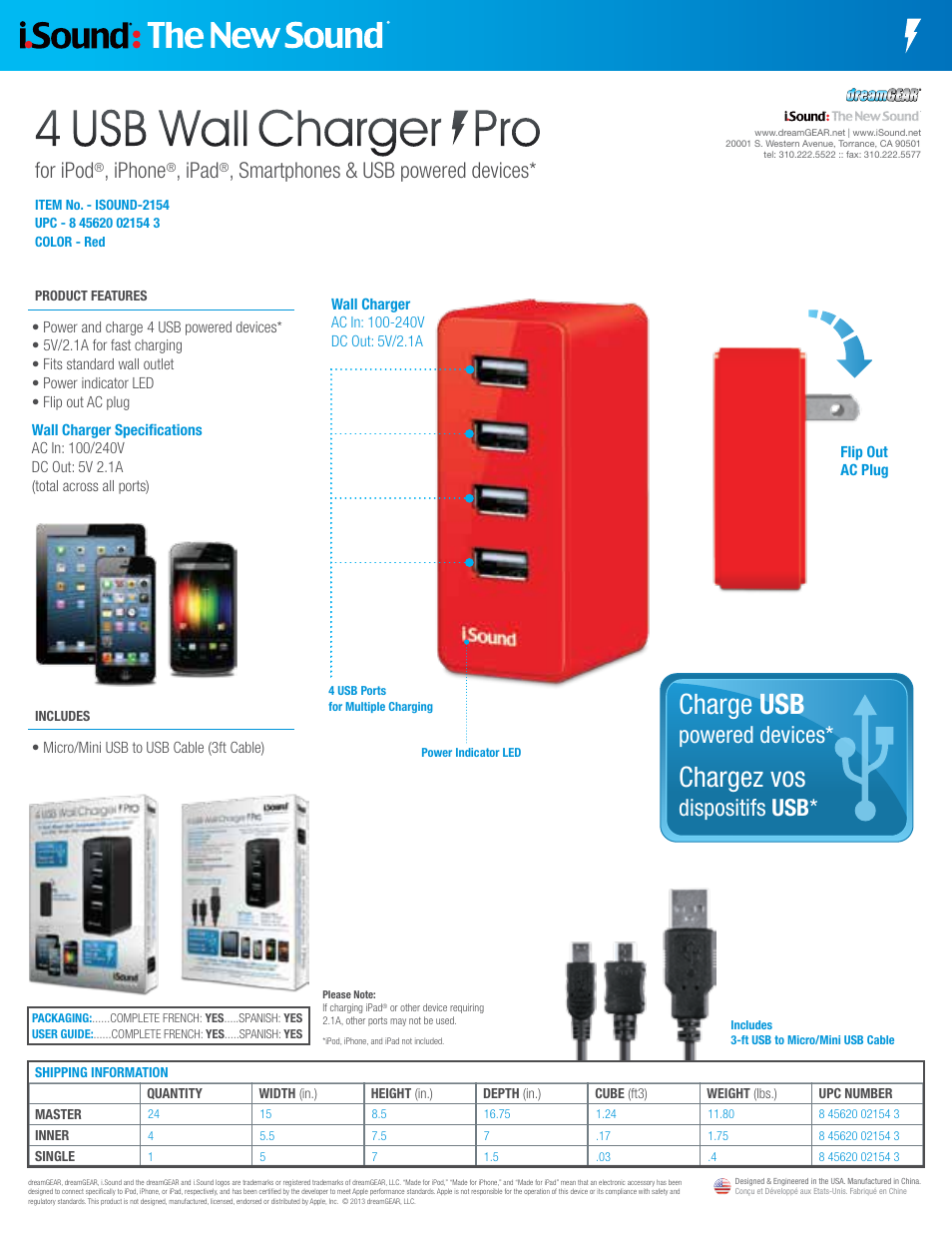 iSound 4 USB Wall Charger Pro 2154 - Sell Sheet User Manual | 1 page