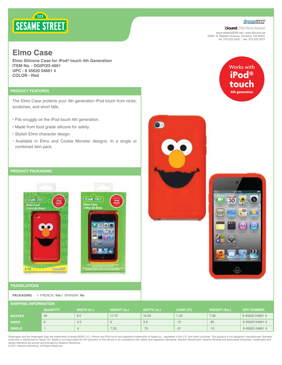 iSound Elmo Case for iPod touch 4th Gen - Sell Sheet User Manual | 1 page