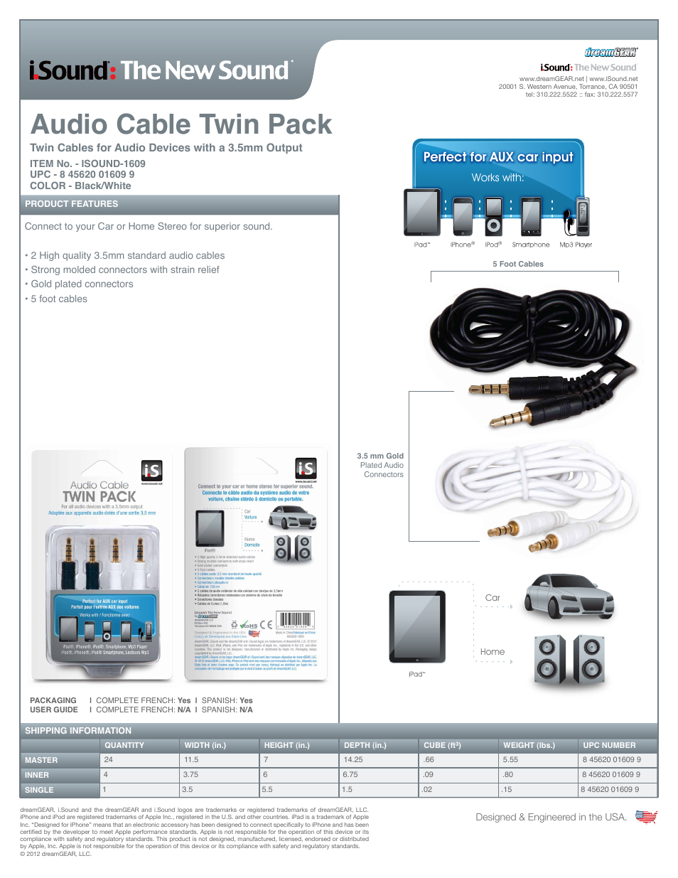 iSound Audio Cable Twin Pack - Sell Sheet User Manual | 1 page