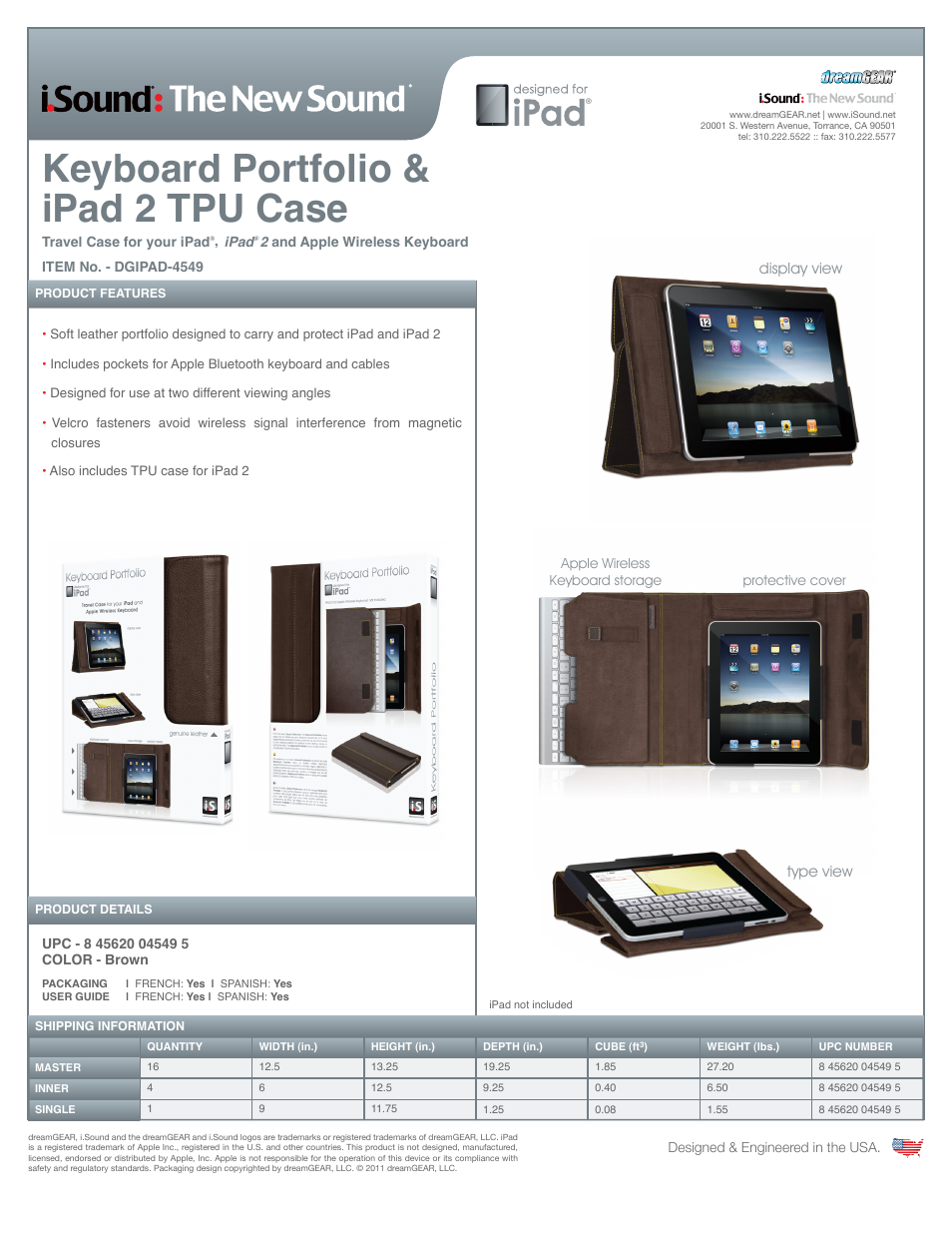 iSound Keyboard Portfolio for iPad and iPad 2 - Sell Sheet User Manual | 1 page