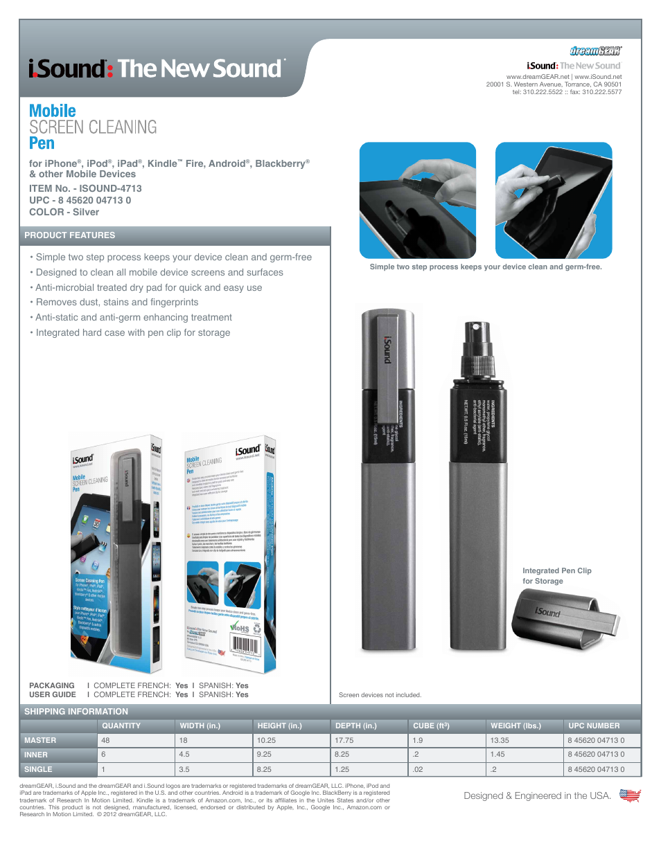 iSound Mobile Screen Cleaning Pen - Sell Sheet User Manual | 1 page