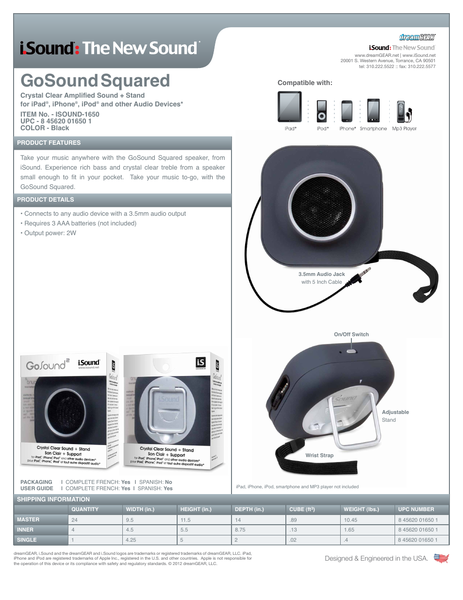 iSound GoSound Squared Speaker - Sell Sheet User Manual | 1 page