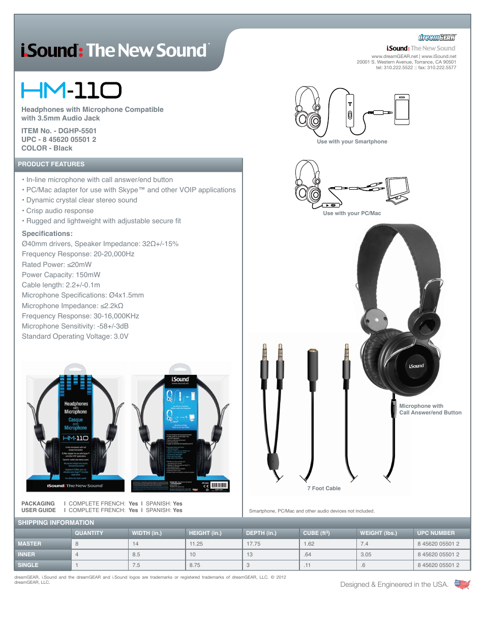 iSound HM-110 Headphones with Microphone - Sell Sheet User Manual | 1 page