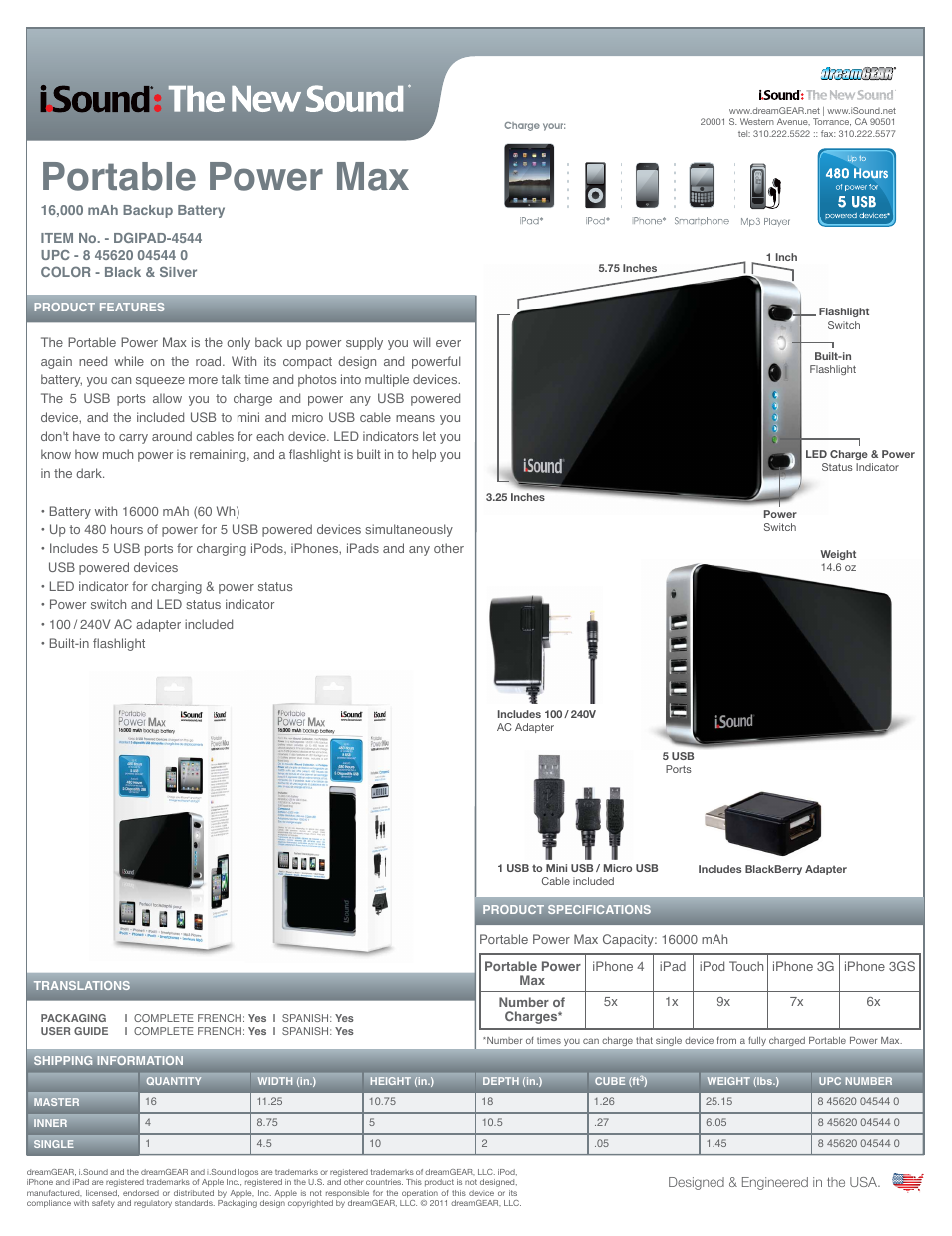 iSound Portable Power Max - 16000 mAh - Sell Sheet User Manual | 3 pages