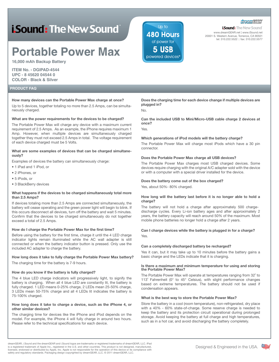Portable power max | iSound Portable Power Max - 16000 mAh - Sell Sheet User Manual | Page 2 / 3