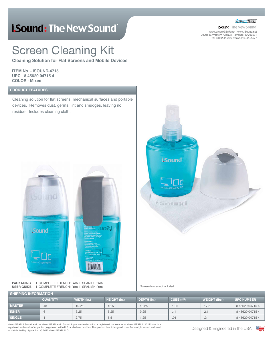 iSound Screen Cleaning Kit - Sell Sheet User Manual | 1 page