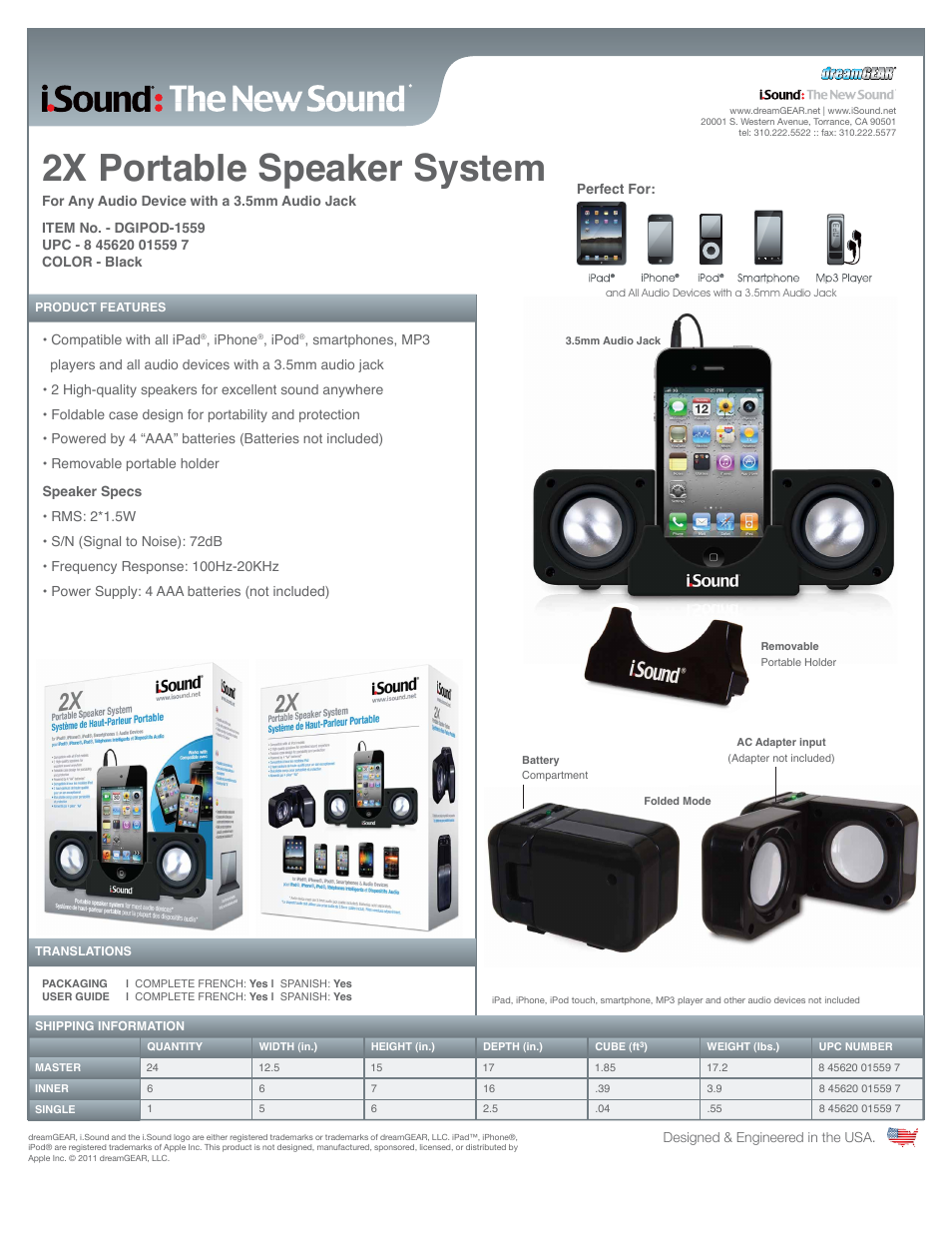 iSound 2X Portable Speaker System - Sell Sheet User Manual | 1 page