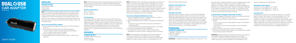 iSound Dual USB Car Adapter - Manual User Manual | 1 page