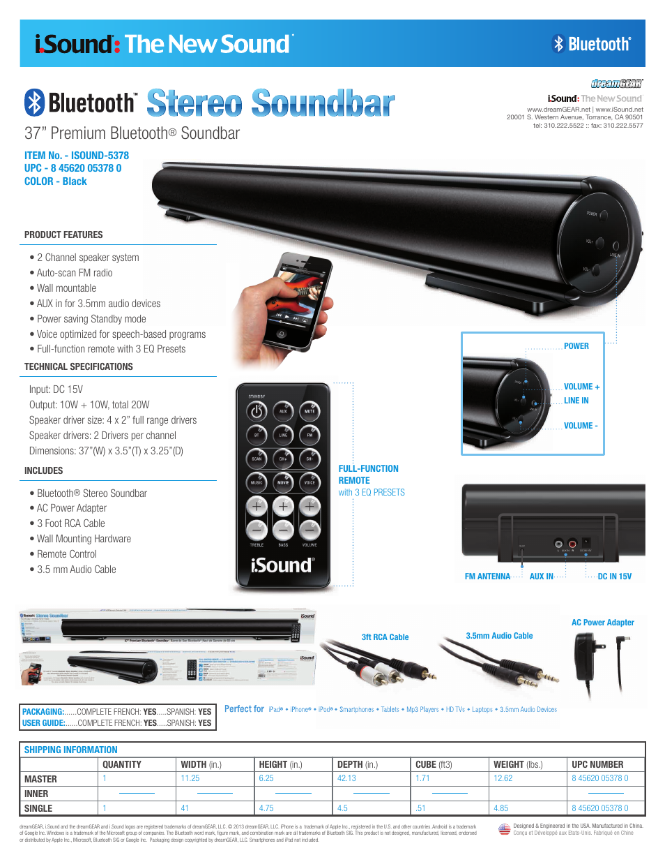 iSound Bluetooth Stereo Soundbar - Sell Sheet User Manual | 1 page