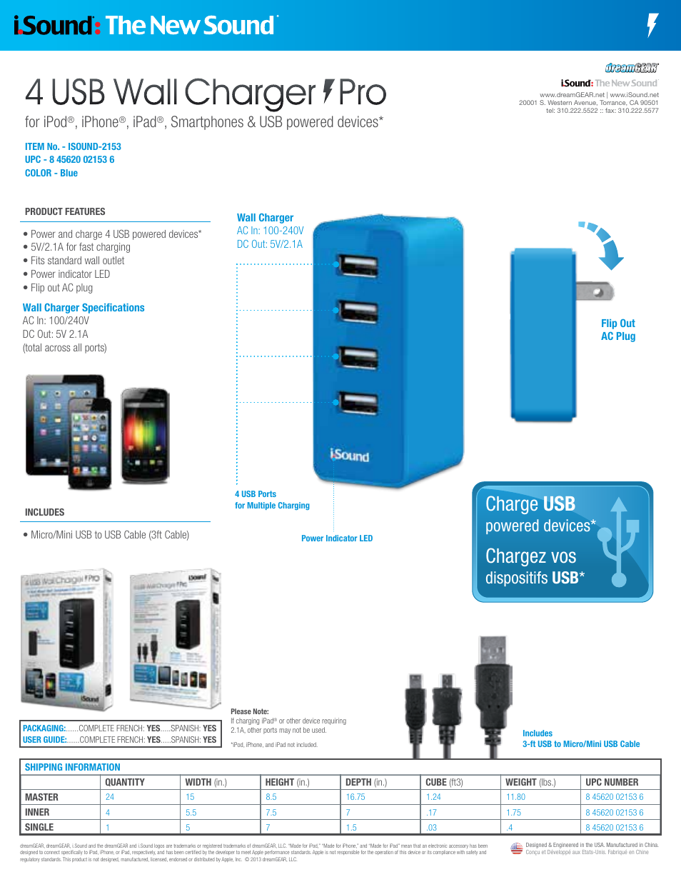 iSound 4 USB Wall Charger Pro 2153 - Sell Sheet User Manual | 1 page