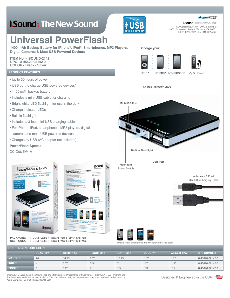 iSound Universal PowerFlash - 1400 mAh - Sell Sheet User Manual | 1 page