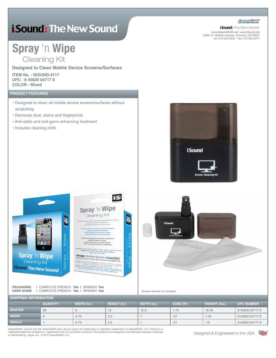 iSound Spray 'n Wipe Cleaning Kit - Sell Sheet User Manual | 1 page