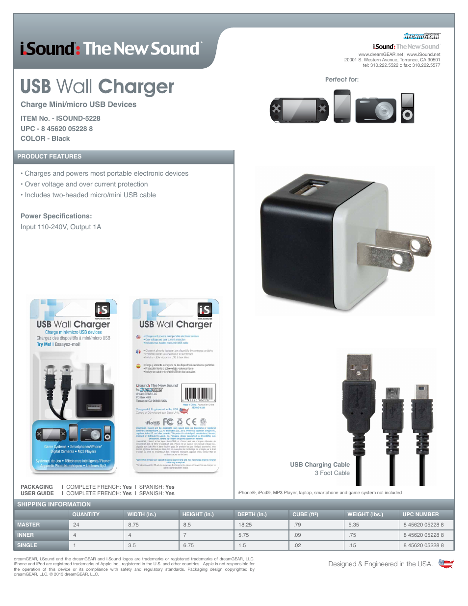 iSound USB Wall Charger - Sell Sheet User Manual | 1 page