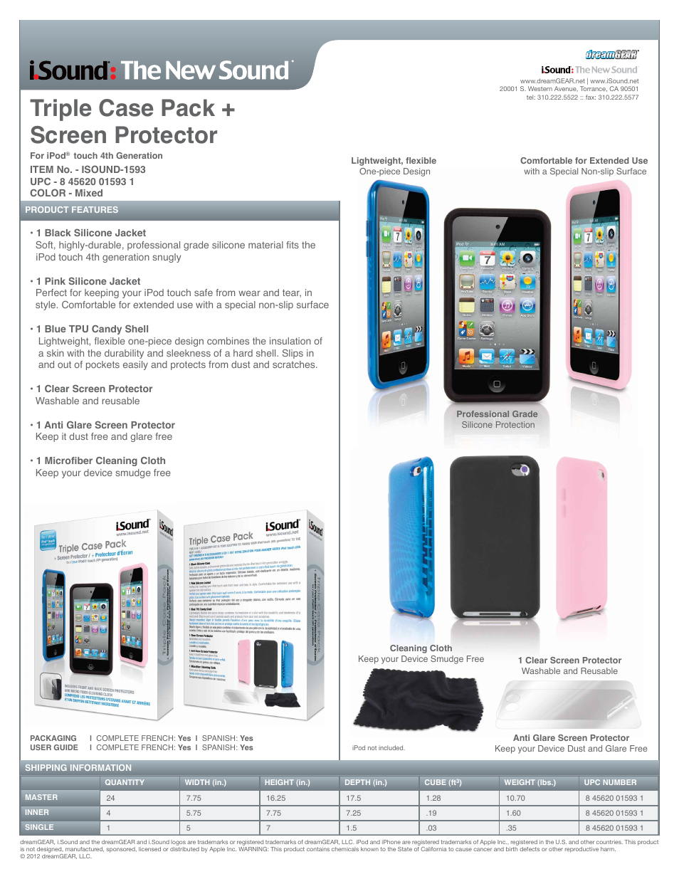 iSound Triple Case Pack + Screen Protector for 4th Generation iPod Touch - Sell Sheet User Manual | 1 page
