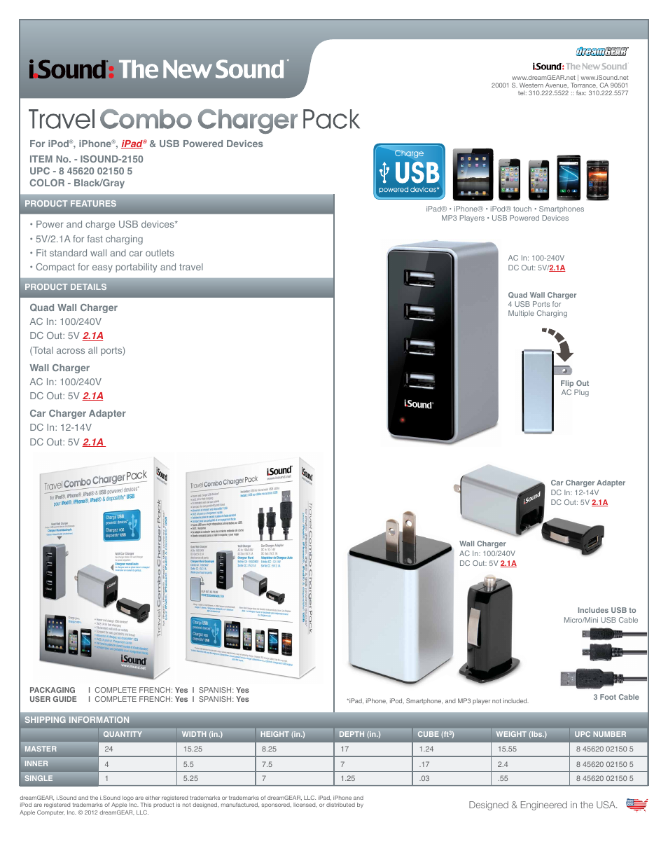 iSound Travel Combo Charger Pack - Sell Sheet User Manual | 1 page