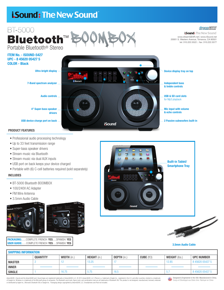 iSound BT-5000 Bluetooth Boombox - Sell Sheet User Manual | 1 page