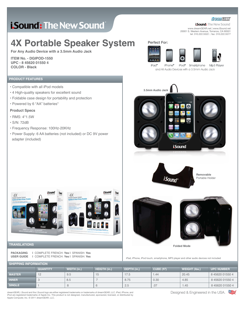 iSound 4X Portable Speaker SystemPortable Speaker System - Sell Sheet User Manual | 1 page
