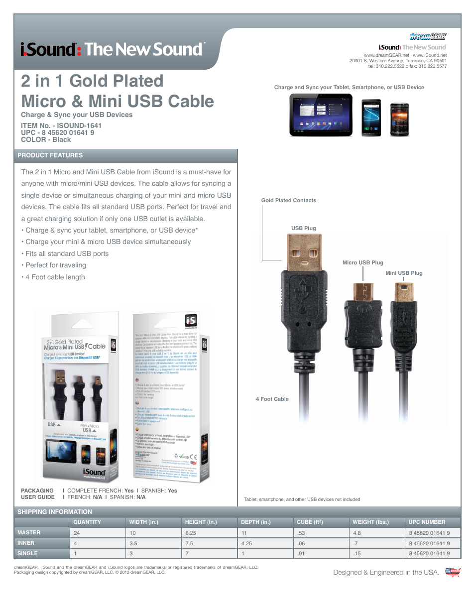 iSound 2 in 1 Gold Plated Micro & Mini USB Cable - Sell Sheet User Manual | 1 page