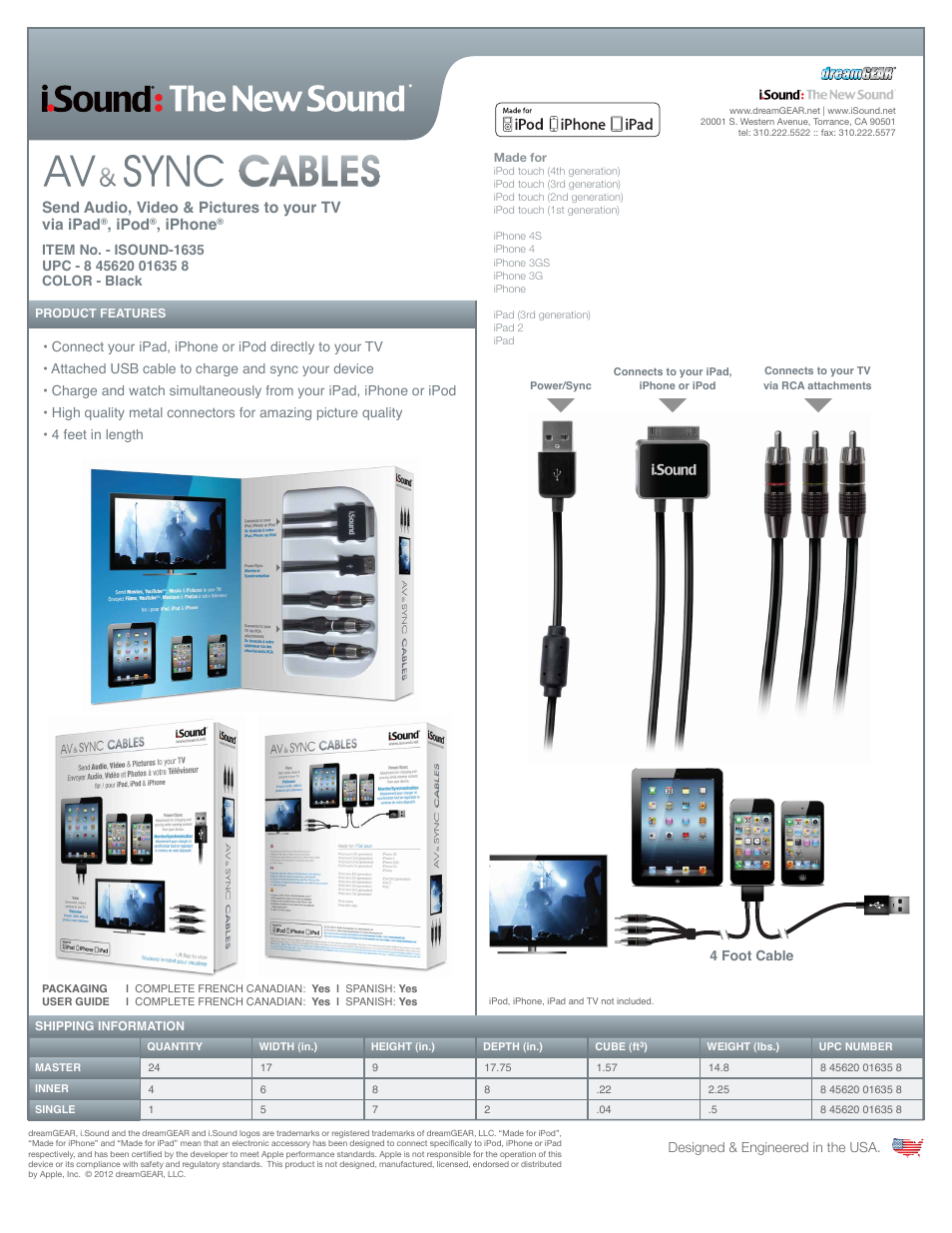 iSound AV & Sync Cables - Sell Sheet User Manual | 1 page