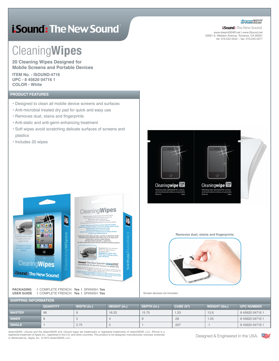 iSound Cleaning Wipes - Sell Sheet User Manual | 1 page