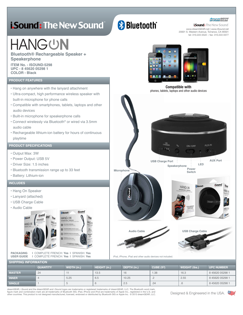 iSound HangOn Rechargeable Speaker + Speakerphone - Sell Sheet User Manual | 1 page