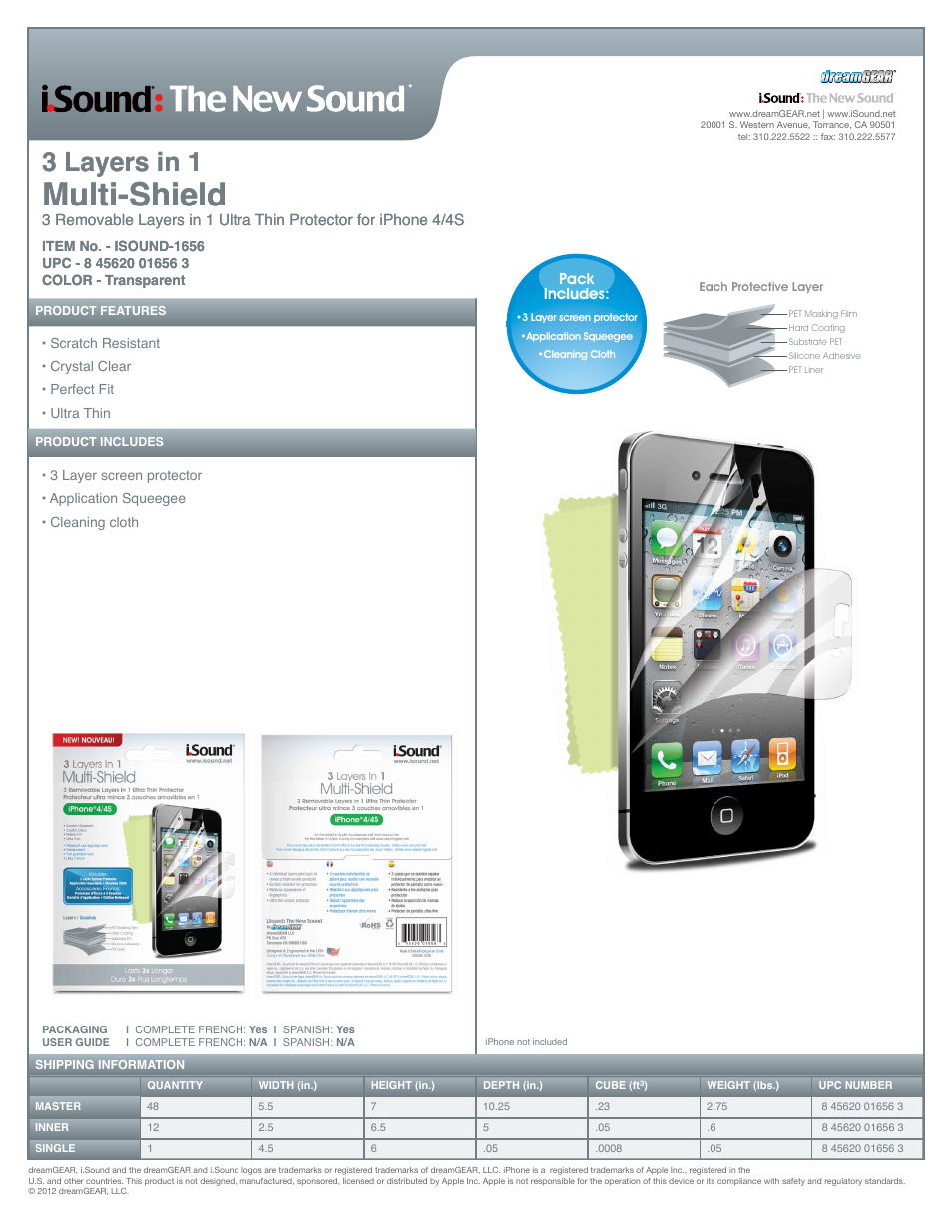 iSound 3 Layers in 1 Multi-Shield for iPhone4-4S - Sell Sheet User Manual | 1 page