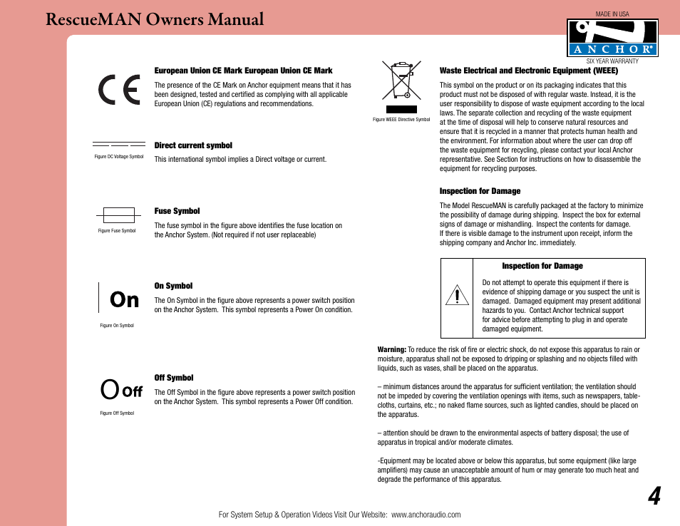 Rescueman owners manual | Anchor Audio RescueMAN Emergency System User Manual | Page 4 / 6