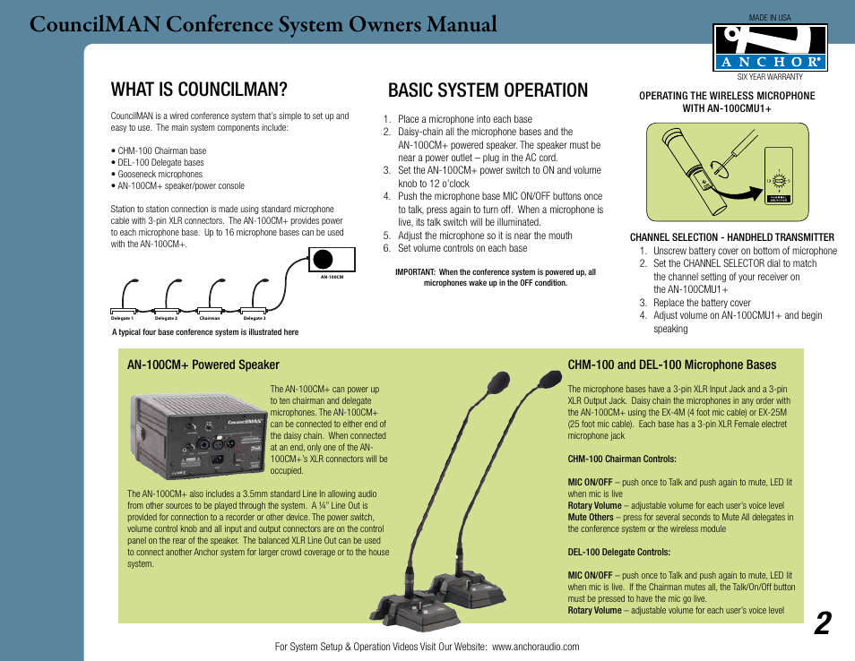 Councilman conference system owners manual, Basic system operation, What is councilman | Anchor Audio CouncilMAN User Manual | Page 2 / 5